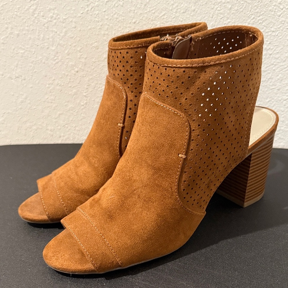 a.n.a Tan Open-Toe Heeled Boots